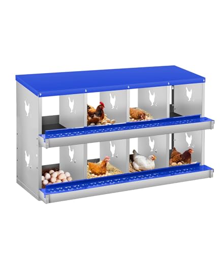 8 Compartment Chicken Nesting Boxes, Metal Roll Away Egg Laying Boxes with Removable Tray & Lid Cover, Chicken Coop Nest Box for Hens, Egg Protection Design (Without Legs) Green - color: Blue, size: 8 hole - without leg