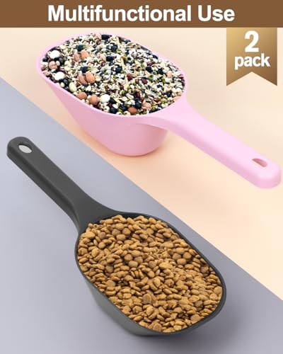 2 PACK Dog Food Scoop,1 Cup Capacity Pet Food Scoop For Dog and Cat | Black and Pink,Clear Markings for Precise Measuring 1/2 and 1 Cup Lines,Dishwasher Safe,Plastic,Portable and Sturdy - color: Black and Pink