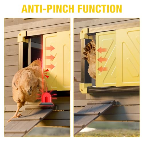 Automatic Chicken Coop Door Powered with Heating, Anti-Pinch Design Solar Chicken Door Opener, Auto Chicken House Run Door with Three Power Supply Modes for Chickens and Ducks (Black) - color: Black