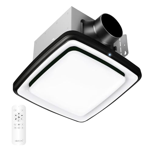 Akicon Bathroom Exhaust Fan with Light & Humidity Sensor, 110 CFM, 1.5 Sones RGB Exhaust Fan for Bathroom Ceiling, Dimmable Led Light & Nightlight Vent Fan for Shower Room, Home, Black, Square - color: Black