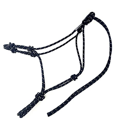 Horse Rope Training Halter - 4 Knot 1/4" Stiff Halter Cord - Used by Famous Trainers Multiple Sizes Multiple Colors - color: Black with Beige, size: Weanling