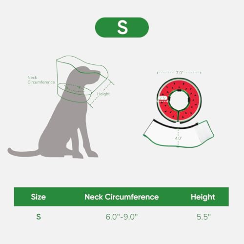 Supet Sponge Dog Cone Collar Stop Licking After Surgery, Dog Donut Collar | Adjustable Dog Recovery Collar Alternative, Detachable Shield, Soft, Comfy Cone, Neck Pillow for Small Dogs - color: Watermelon, size: S(Neck 6"-9")