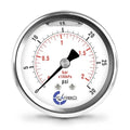 30 PSI Glycerin Liquid Filled Pressure Gauge, 2.5" Dial, 1/4 NPT Back Mount, 304 Stainless Steel Case, Brass Wetted Parts, Dual Scale PSI/Bar - ASME B40.1 Grade A - size: 0-30 PSI, style: STANDARD