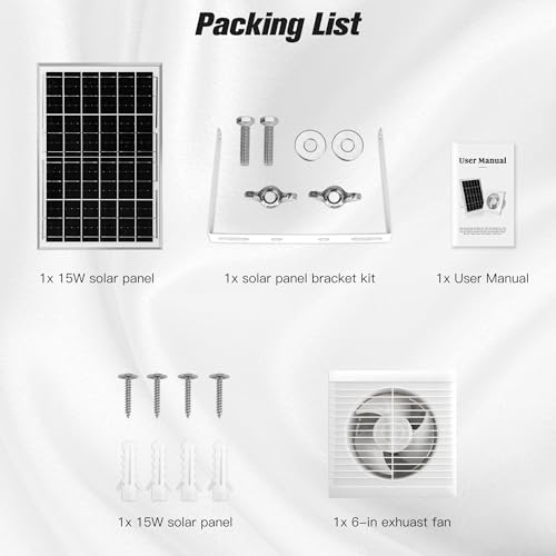 blessny 6" Solar Exhaust fan for Greenhouse, Chicken Coop, Shed & Pet House | 15W Solar Powered Ventilation Vent Fan for Outdoor Air Circulation - size: 6" Fan Kit