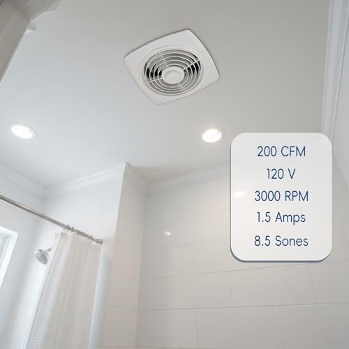 REEPLAR 8" Kitchen Ceiling Mount Exhaust Fan, 200 CFM, Replacement for 505 | Powerful vertical discharge air circulation. Fits 8-inch roof duct systems for kitchen, bathroom, and laundry room