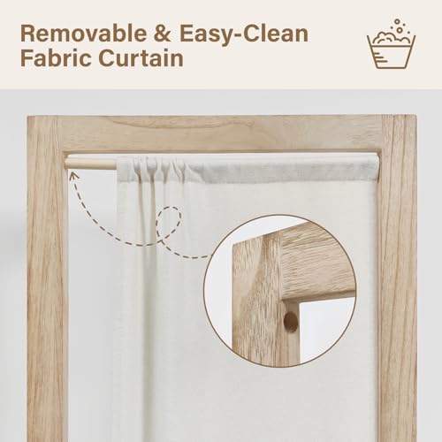 Linen Room Divider Privacy Screen, Foldable Wood Frame Partition Room Dividers with Removable Linen Fabric Curtain, Room Divider Panel, Zero Assembly for Home, Office, or Studio Natural 6 Panel - color: Natural