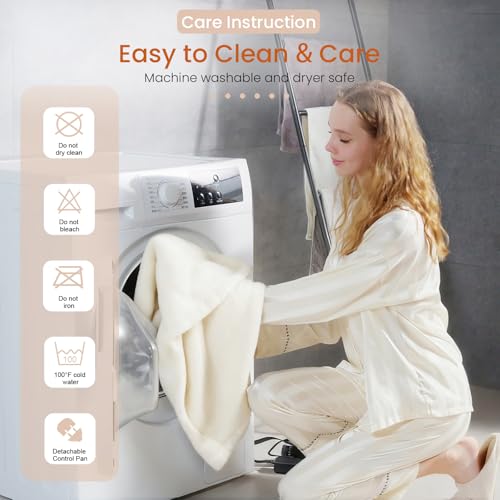Heated Throw Blanket with Built-in Button Controller 50"x60" Electric Blanket with Soft Flannel Sherpa Fleece 4 Heat Settings 4-Hour Auto Shut Off Overheat Protection for Couch Bed and Office - color: White, size: Throw