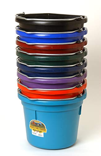 Little Giant® Flat Back Plastic Animal Feed Bucket | Animal Feed Bucket with Metal Handle | Horse Feed & Water Bucket | 22 Quarts | Teal