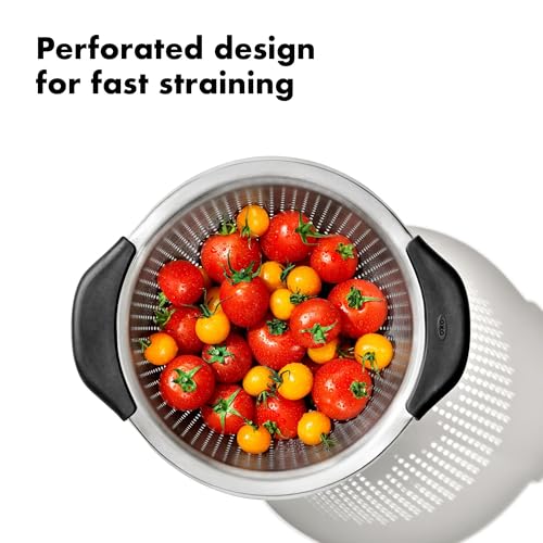 OXO Good Grips Stainless Steel 3 qt./ 2.8L Colander | Generous 5-quart capacity provides ample space for batch prep, with a self-draining solid ring base to prevent tips. - size: 3 Qt