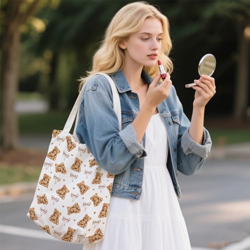 Aesthetic Canvas Tote Bag for Women - with Magnetic Snap Closure & Zipper Inner Pocket Reusable Totes Bag - color: Bear2