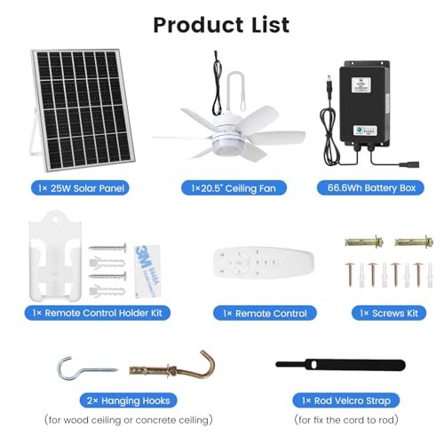 Fanspex 20.5'' Solar Ceiling Fan Light for Outdoor Gazebo Porch | 25W Solar Powered Rechargeable with Battery Backup for Chicken Coop, Greenhouse, Shed & Pet House Cooling or Air Circulation