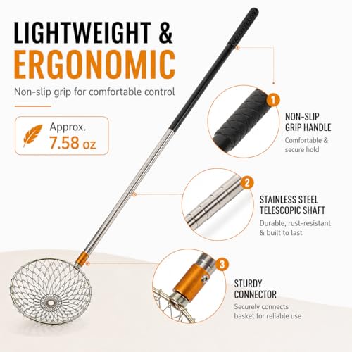 Egg Picker Tool with 15-58.5" Retractable Pole and Metal Wire Mesh Basket | Telescopic Retriever Grabber for Backyard Chicken Keeping, Nesting Box and Farm Use