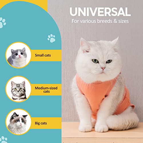 Avont Cat Recovery Suit - Kitten Onesie for Cats After Surgery | Stop Licking, Protects Stitches, S: Neck 8.5"-10.2"/Chest 11.5"-13"/Back 8", Soft & Breathable, Hook & Loop, Coral - color: Coral, size: Small