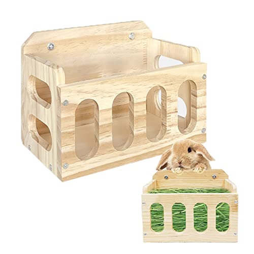 Rabbit Hay Feeder Wooden Hay Rack Guinea Pig Hay Holder Less Wasted Hanging Hay Feeder for Bunny Chinchillas Guinea Pig Small Animal Supplies