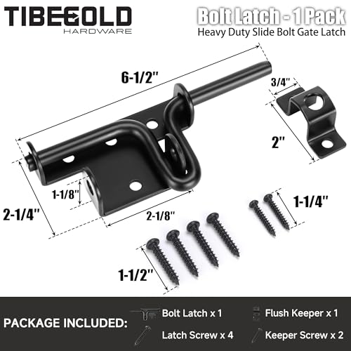 Slide Bolt Gate Latch with Padlock Hole, Heavy Duty Fence Sliding Bolt Gate Latch for Wooden Fence, Slide Latches Outdoor Doors for Wood Vinyl Fence Barn Shed, Black, 1 Pack