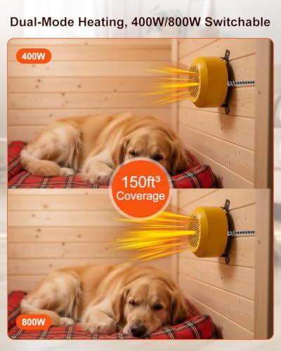 400W/800W Dog House Heater with Thermostat, Pet House Heating for Winter | Smart Temperature Control 24H Timer, Overheat Protection & Chew Proof Cord, Wall-Mounted Heater for Kennel Cat Chicken Coop