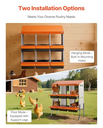 VEVOR Chicken Nesting Boxes, 6 Compartments, with Support Legs, Easy Egg Collection, Galvanized Steel and High-Strength Plastic, Roll Away Nesting Boxes for Chickens and Hens Laying Eggs, Orange - size: 31.3"L x 20.7"W x 39.0"H