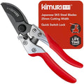 Kimura® 8" Pro Bypass Pruning Shears, Heavy Duty Japanese SK5 Steel Blades, 1 inch Cut Capacity, Non-Slip PVC Coated Handles, Lightweight & Ergonomic, Japanese Pruners, Professional Garden Clippers - size: 8"