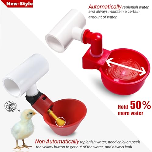 Chicken Water Cups for PVC with Tee (4 Pack), Automatic Chicken Waterer Kit for Poultry, DIY PVC Water Feeder for Chicken/Duck/Quail/Turkey - size: 4-Pack