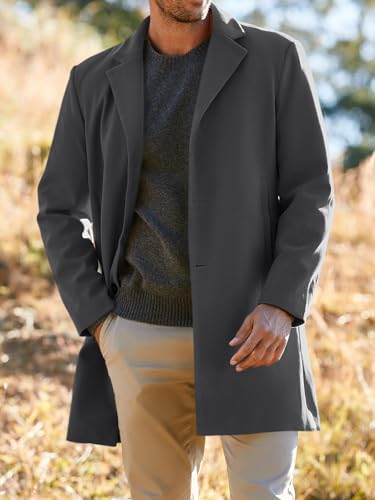 PASLTER Mens Trench Coat Slim Fit Mid Length Pea Coat Winter Overcoat | Notched Collar,Single Breasted,Warm Peacoat Jacket,Soft Mens Dress Coat,Fall Winter Mens Trench Coat Long - color: Dark Gray, size: Small