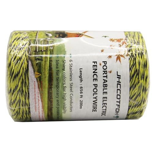 Electric Fence Polywire 656 Feet, 200 Meters 6 Conductors Portable Electric-Fence Rope for Reliable Conductivity and Rust Resistance - size: 656 Feet