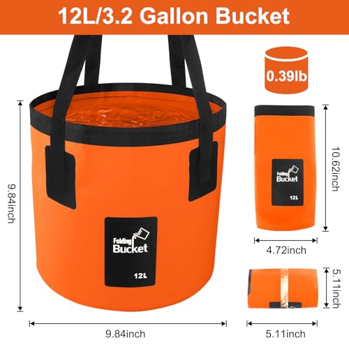 Collapsible Bucket with Handle, 3.2 Gallon Foldable Car Wash Bucket Cleaning Bucket for Fishing, Camping, Gardening, Storage, Portable Wash Basin for RV Household Essentials & Outdoor Supplies - color: Orange, size: 12L