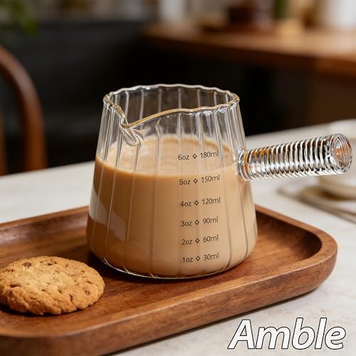 Amble Espresso Cups, Espresso Accessories, 6 Oz Espresso Shot Cups with Handle, Coffee Measuring Cup, Markings in both oz & ml, Dishwasher Safe