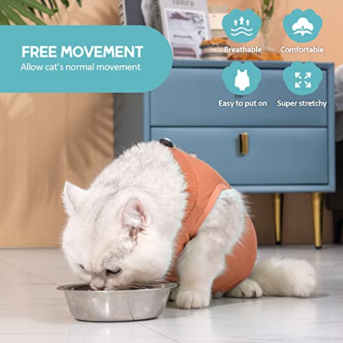 Avont Cat Recovery Suit - Kitten Onesie for Cats After Surgery | Stop Licking, Protects Stitches, L: Neck 10.2"-12.6/Chest 17"-18.5"/Back 13.5", Soft & Breathable, Hook & Loop, Coral - color: Coral, size: Large