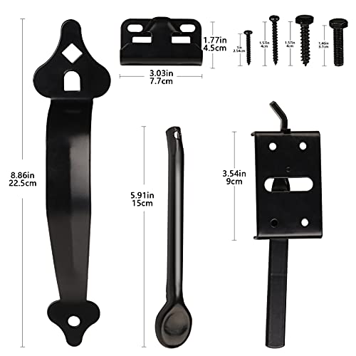 JIAHOO Gate Latch, Thumb Latch Hardware, Gate Latch for Wooden Fence | Heavy Duty Self Locking Latches with 8 inch Handle, Gate Kit for Wooden Fence & Swing Outdoor Gate – Steel, Black Finish