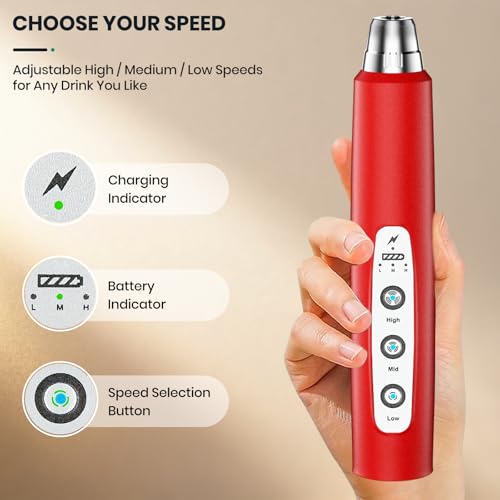 Colarlemo Milk Frother Handheld Rechargeable, Frother Wand Drink Mixer Electric Whisk for Coffee, Detachable With 3 Stainless Whisks, Hand Mixer for Lattes, Cappuccino, Matcha, Egg, No Stand, Red - color: Red, style: without stand