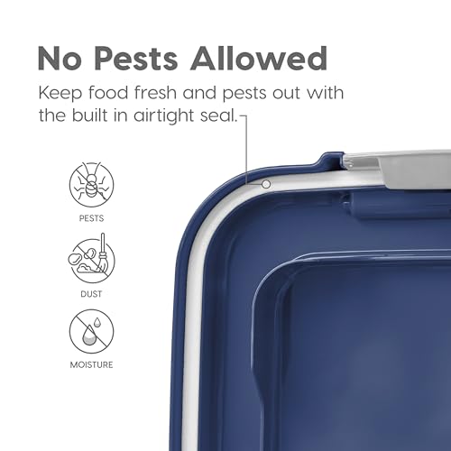 IRIS USA Dog Food Storage Container, Up to 30+11 lbs, Navy, Made in USA | Wheels for Mobility, Airtight Seal, BPA-Free, Best for Bird Seed, Cat food, Cat Litter, Chicken Feed, Pellets