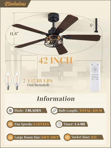 Fanbulous 42 Inch Farmhouse Rustic Caged Ceiling Fan with Lights, 2 Pack | Double-sided Color Blades , APP/Remote Control ,6-speed Wind & Reversible Function, Quiet, Timer, Black - color: Black