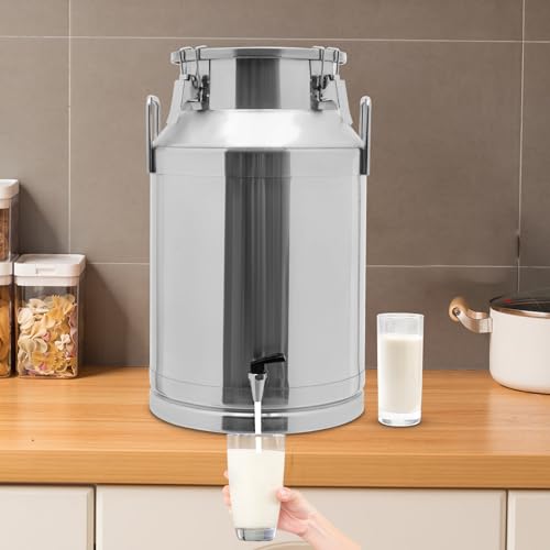 Stainless Steel Milk Can, 40 Liter Seamless Milk Jug Wine Pail Bucket with Spigot 10.57 Gallon Anti-Leak Liquid Storage Container Milk Pail with Sealed Lid for Milk and Wine (40L with Spigot) - size: 40L with Spigot
