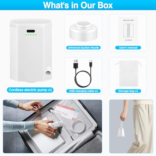 Cordless Electric Pump for Vacuum Storage Bags Travel Air Pump for Various Space Saver Bags Portable Rechargable Seal Bag Pump for Compression Clothes, Blanket, Luggage (White) - color: White