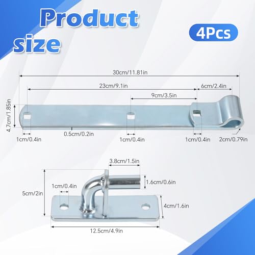 4 Pack Wall Mount Gate Hinge Bracket with Strap Hinge Heavy Duty Farm & Chain Link Gate Hinges Farm Gate Hinges Outdoor Hardware for Barns Tool Sheds and Other Swing Doors, Galvanized - style: 4pcs U-shape-12''