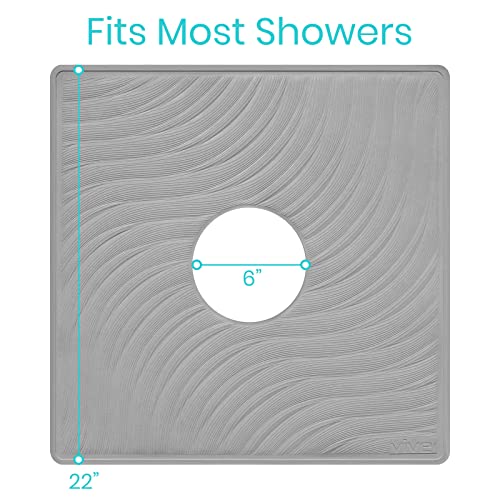 Vive Shower Mat - 22" by 22" Square Non Slip Large Bath Mat for Bathtub - Patented Design - Suction Cup Traction Skid Pad for Stalls Floors Tub - Textured Rubber with Drain Hole | Patented Design - Suction Cup Traction Skid Pad for Stalls Floors Tub - Tex