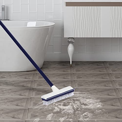 BOOMJOY Floor Scrub Brush with 50" Long Handle, 2 in 1 Scrape and Brush, Stiff Bristles for Cleaning Bathroom, Patio, Kitchen, Wall and Deck-Navy - color: Navy