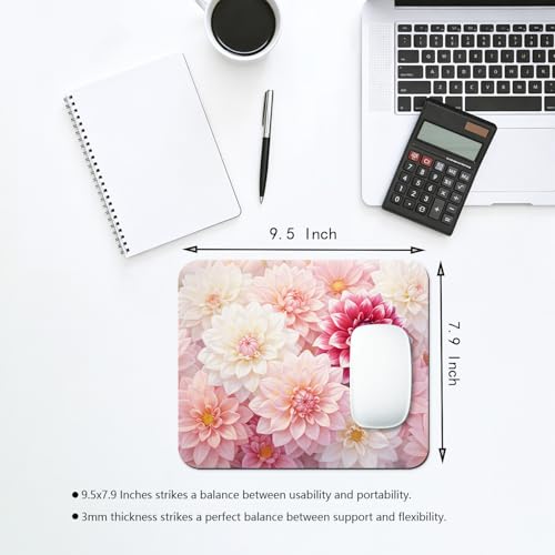 Blush Pink Dahlia Flower Mouse Pad 9.5" x 7.9", Soft Watercolor Floral Cute Desk Mat, Romantic Aesthetic - color: Dahlia Flower
