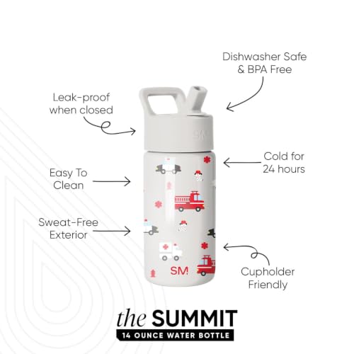 Simple Modern Kids Water Bottle & Toddler Cup | 14oz | Fire Truck | Insulated Stainless Steel Toddler Water Bottle, Kids Tumbler with Straw | Spill Proof for School Girls Boys | First Responder - color: -First Responders, size: 14 Ounces