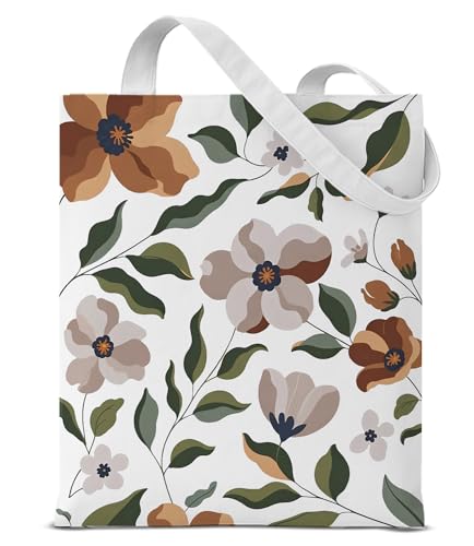 Aesthetic Floral Canvas Tote Bag - Reusable Shoulder Tote Bag for Women Lady Casual Vacation, Shopping, Work, Gym - color: Flower12