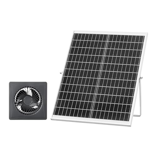 VEVOR Solar Powered Fan, 25W Solar Panel with 220 CFM Airflow, Adjustable Panel Angle, 2030 RPM High-Speed, Flexible Install, Fast Air Exchange for Greenhouse, Grow Tents, Chicken Coops, Shelters - size: 9.8" Fan×1 -25W