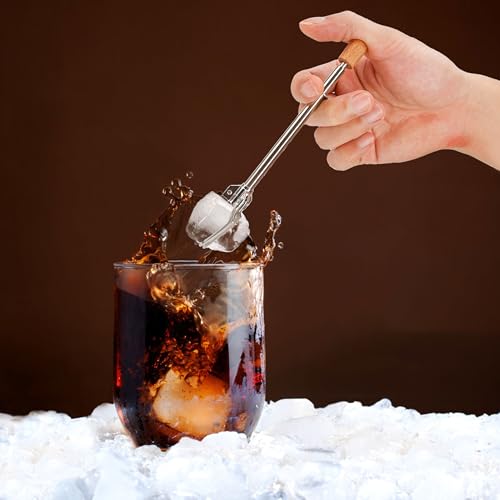 Multifunctional Food Clamp with Non-Slip Handle, Telescopic Ice Cube Grabber, Stainless Steel Pickle Fork, Olives Pickled Onions Utensil