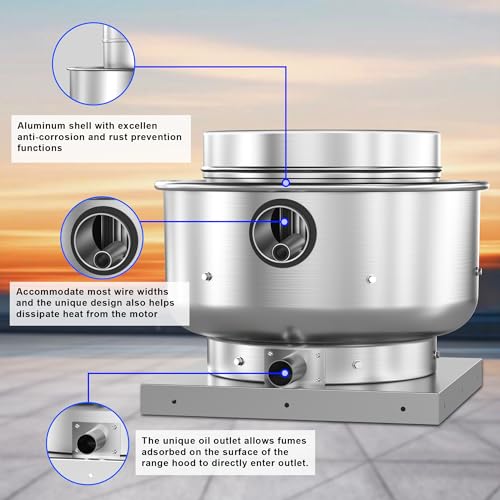 Roof Ventilator Restaurant Hood Grease Rated Exhaust Fan Food Truck Direct Drive Centrifugal Upblast Exhaust Fan 1/6HP 800 CFM 110 Volt Single Phase Motor - size: RDU03