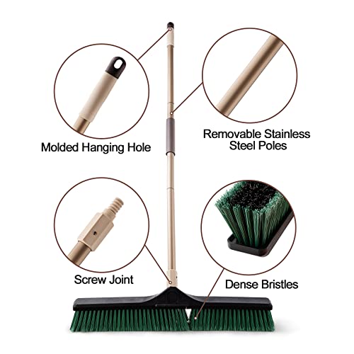 Eyliden Heavy Duty Push Broom 24" with 66" Long Handle | Garage Sweeper, Outdoor Stiff Bristles, For Concrete Sidewalk Driveway Yard Patio Deck Warehouse, Sweep Snow