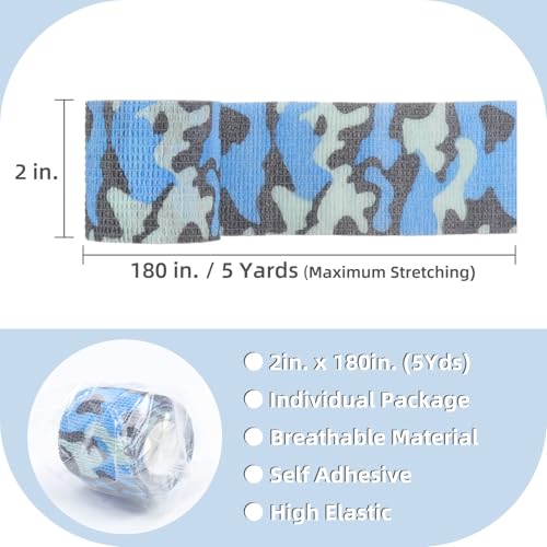 IndigoCase 12 Pack Self Adhesive Bandage Wrap 2 Inch x 5 yd Elastic Tape | CAMO-Ocean Color Elastic Bandage Wrap, Vet Wrap, Small Bandage for Kids, Fingertip, Wrist, Dog, Pets - color: Camo-ocean, size: 2 Inch - 12 Pack