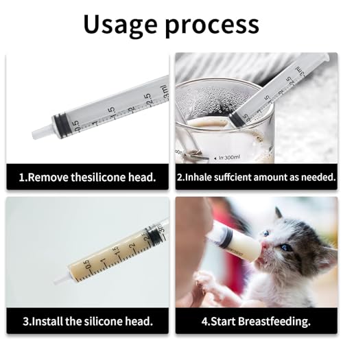 Professional Reusable Puppies Feeding Syringes for Newborn Kittens, Puppies, Pets, Wildlife, Rabbits, Squirrel,Small Animals (4Nipple+2 Syringes)