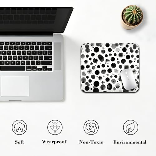 Black Ink Splash Abstract Mouse Pad 9.5" x 7.9", Modern Minimalist Watercolor Dot Cute Desk Mat, Artistic Office - color: Abstract Dots