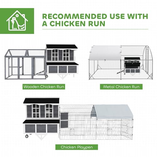 PawHut 43" Chicken Coop with Wheels, Nesting Box for 2-4 Hens, Rabbits Gray | Mobile Chicken House, Windows, Pull-out Tray, Perches, Wooden Poultry Tractor, Backyard, Patio