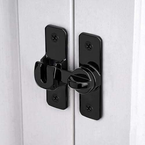 Black 90/180° Sliding Door Latches，Aluminum Alloy Cabinet Lock | Flip Gate Latches,Barn Door Latch,Right Angle Door Lock,for bedroom,cabinet,Wine Cabinet,drawer,garage,window,Pet Cage - color: Black
