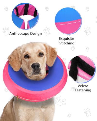 MIDOG Inflatable Dog Cone, Donut Recovery Collar After Surgery, Medium+ | Soft inflatable donut e-collar; stops licking after surgery; pet eats & sees normally; neck 14-18 in (M+); not for chewers - color: PinkBlue, size: Medium+ (Neck:14"-18")